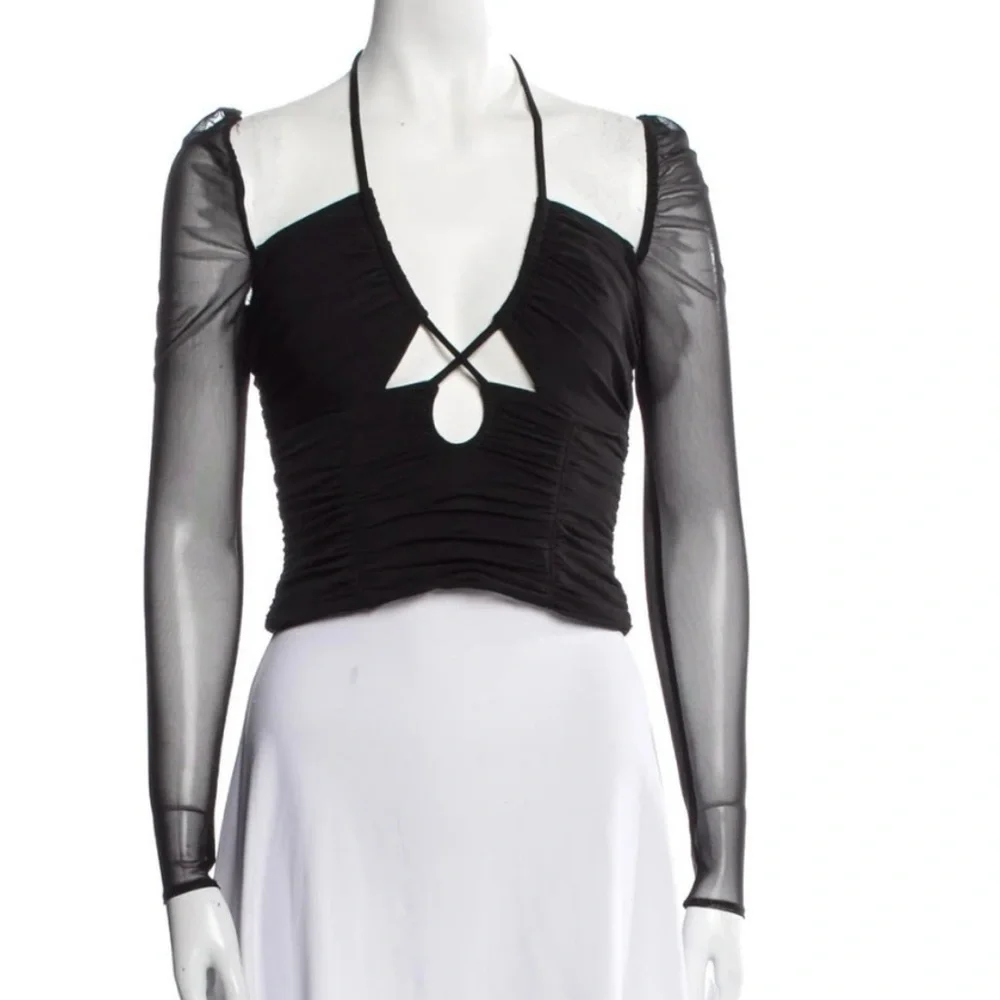 Self-Portrait Black Mesh Cut Out Blouse - Picture 2 of 5